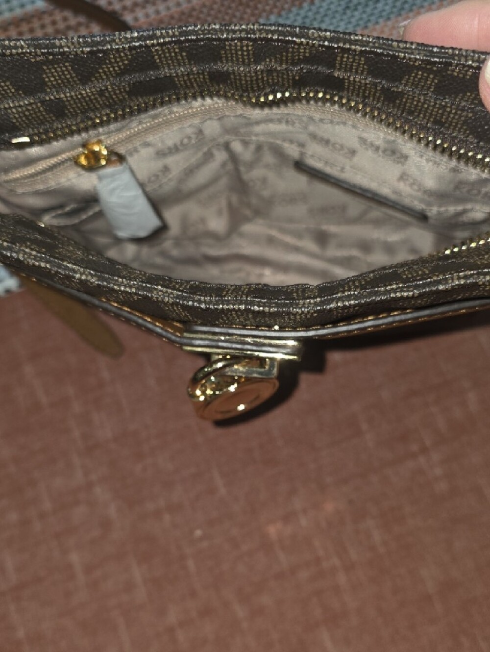 Michael Kors Black/Brown Signature MK Crossbody Bag - Picture 6 of 13